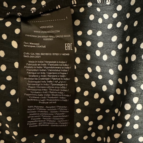 Vero Moda  | “Henna” Wrap Dress  Women’s Medium Black With White Polka Dots - Picture 10 of 11